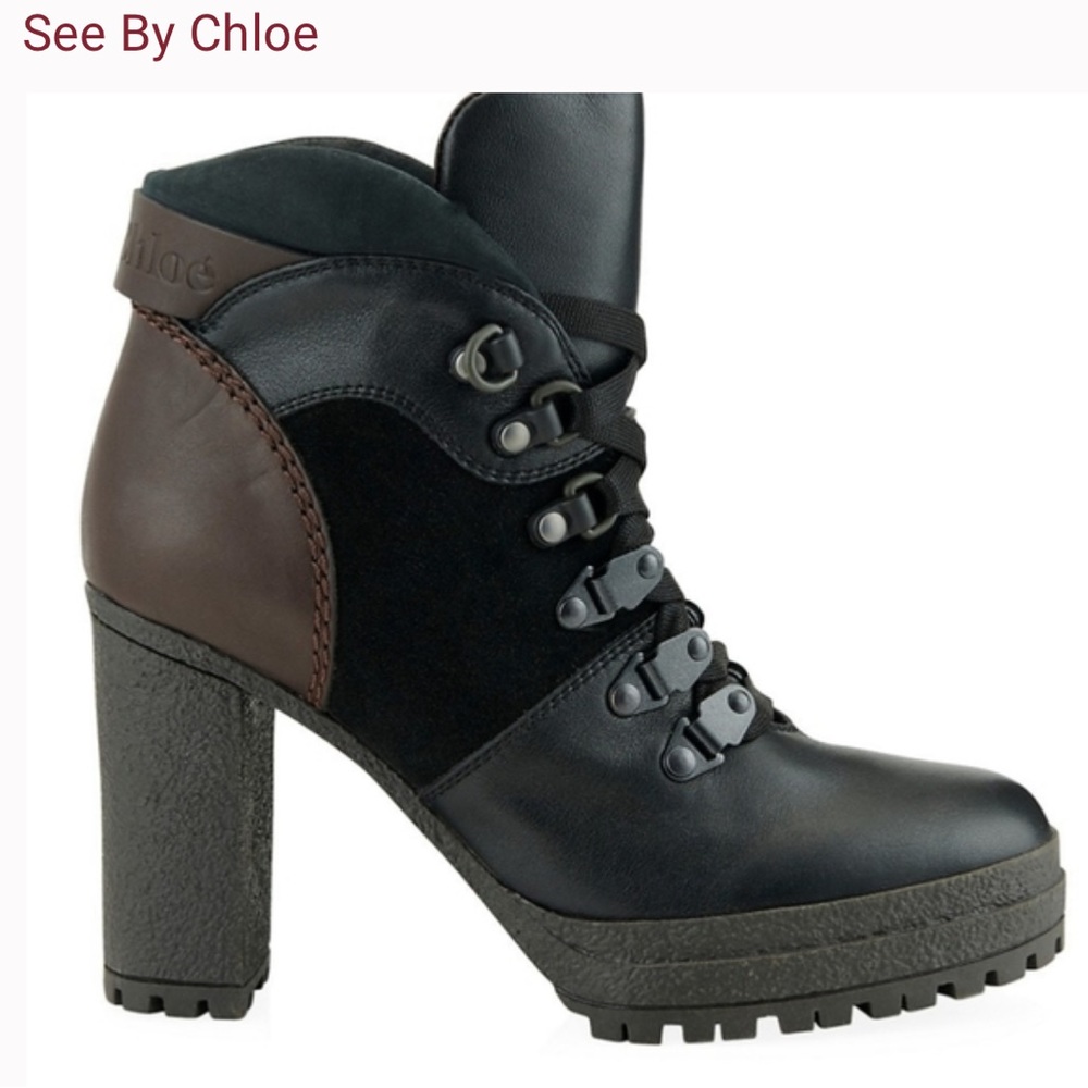 See by Chloe Claudia Black and Brown Heeled Boot 37